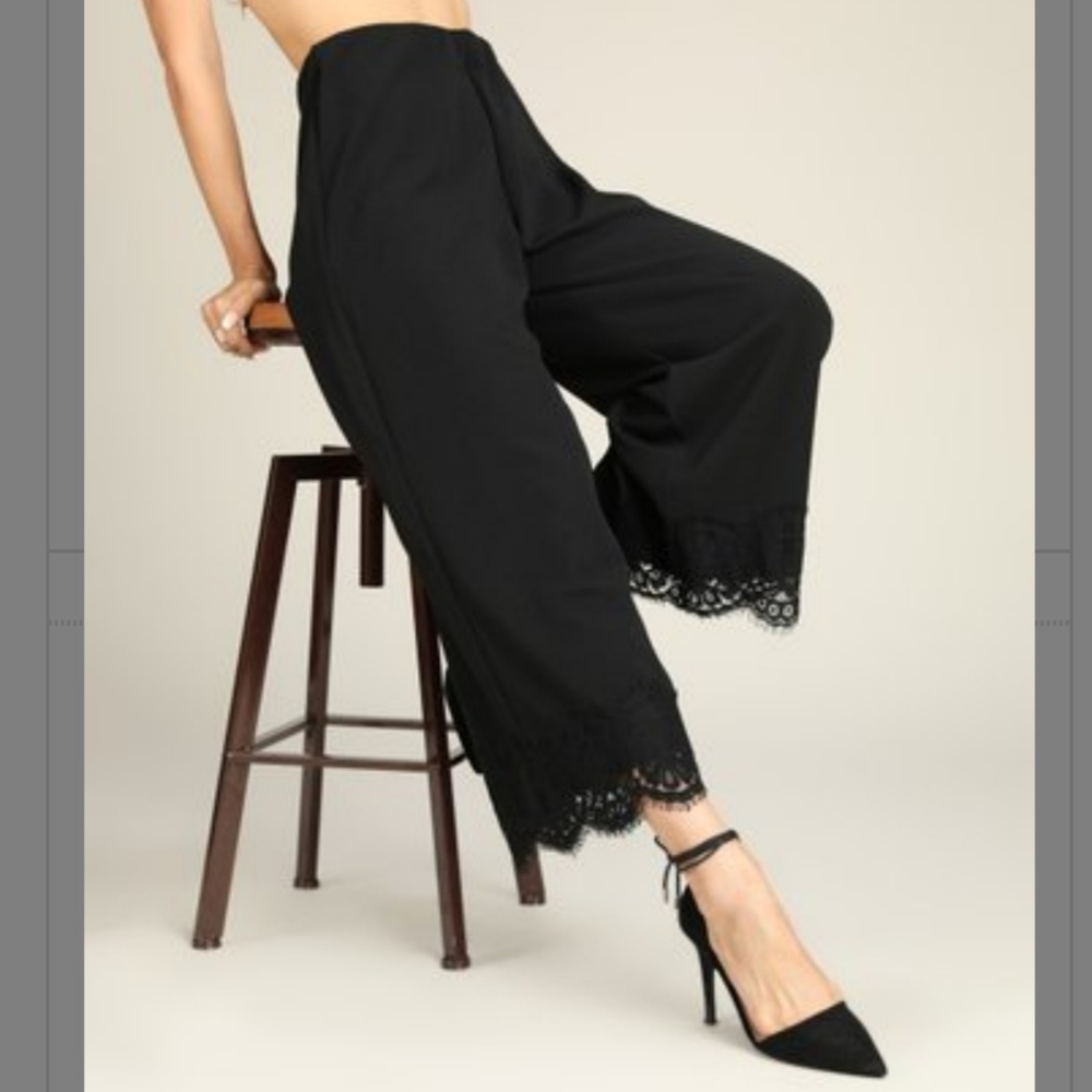 Black Lace Trimmed Split Skirt